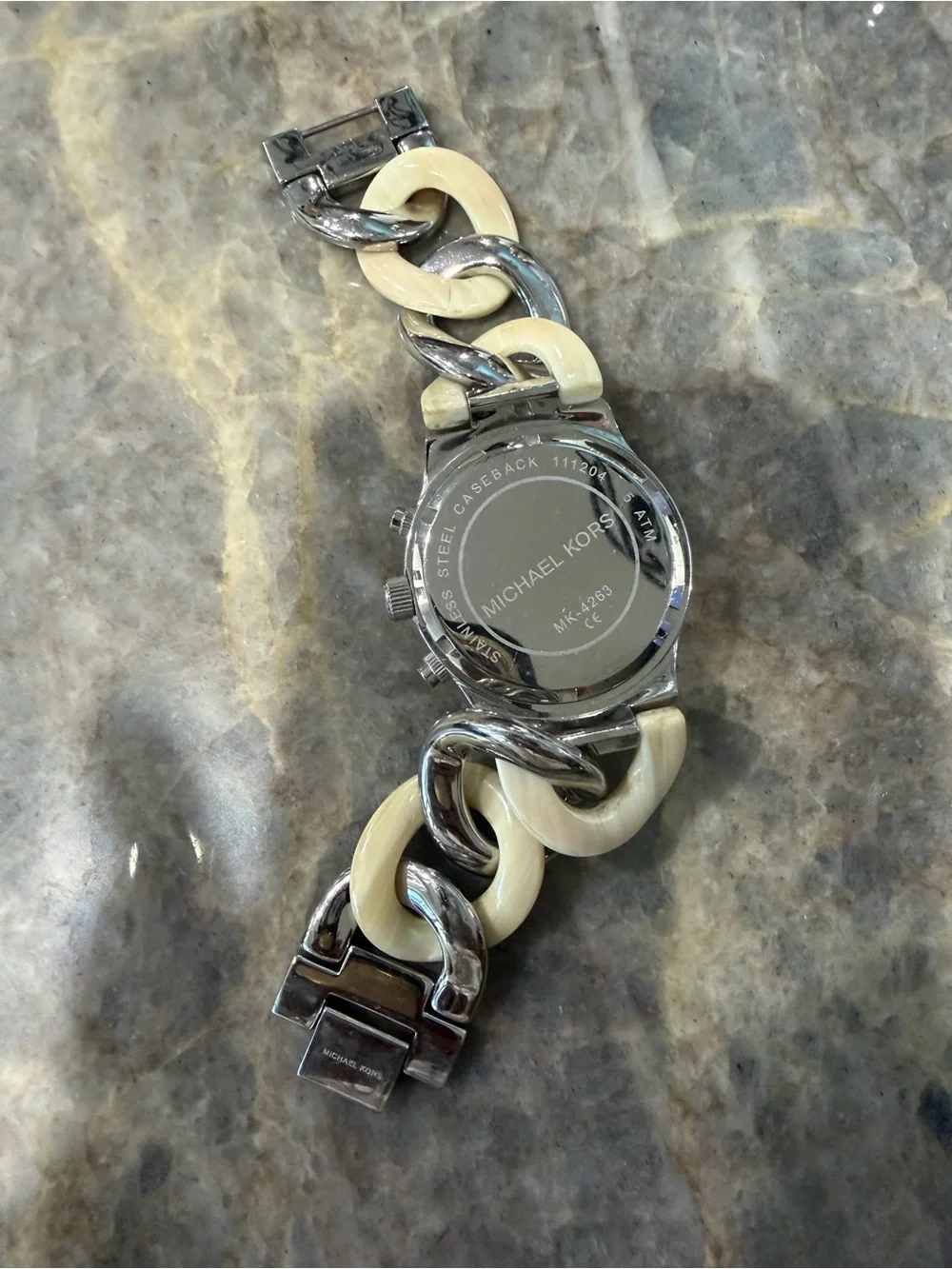 Michael Kors Silver & Cream Link-Chain Chronograph Watch